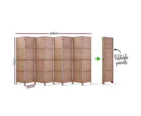 8 Panel Room Divider Screen Privacy Rattan Timber Foldable Dividers Stand Hand Woven