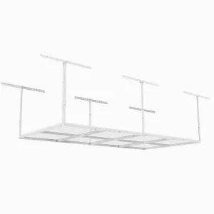 Adjustable Garage Ceiling Storage Racks Heavy Duty Durable Steel Construction Wire Sturdy Overhead Organized Simple System Mounted Hanging Storage Shelf Unit Bracket Hangers White & eBook By NAKSHOP