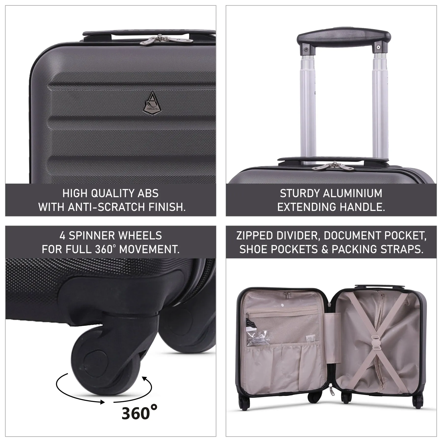 Aerolite (45x36x20cm) Easyjet Maximum Size Hard Shell Carry On Hand Cabin Luggage Underseat Flight Bag Suitcase 45x36x20 with 4 Wheels