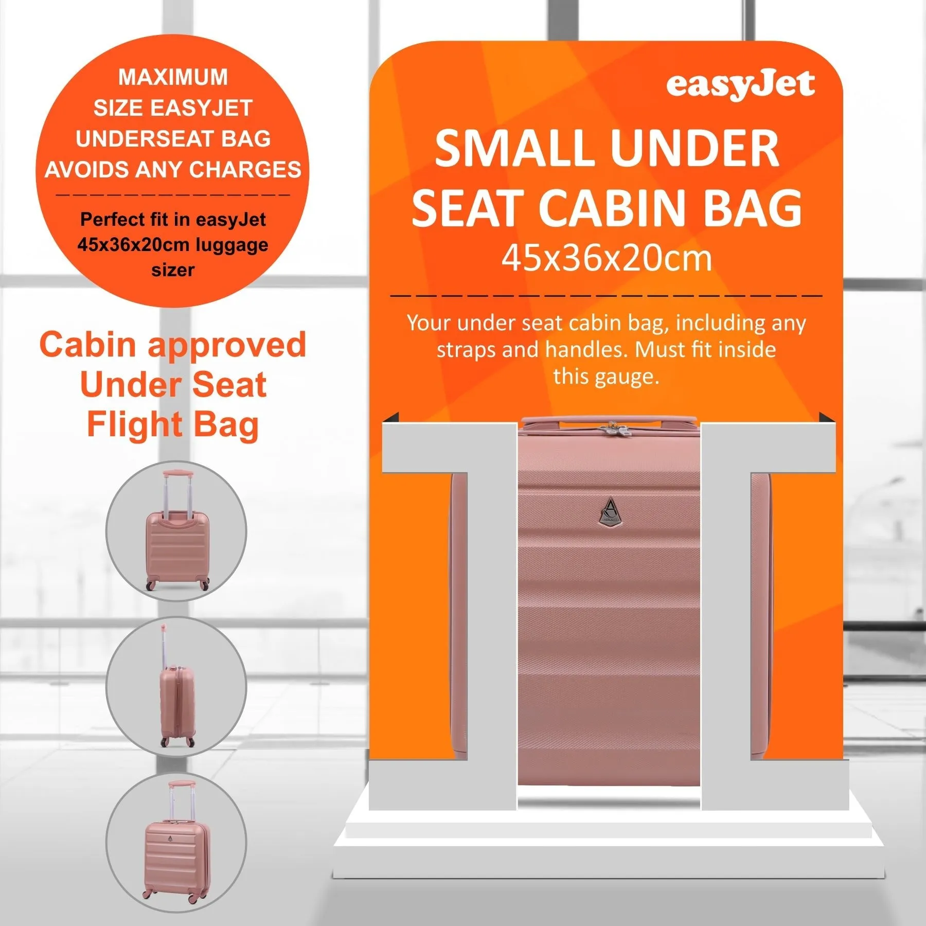 Aerolite (45x36x20cm) Easyjet Maximum Size Hard Shell Carry On Hand Cabin Luggage Underseat Flight Bag Suitcase 45x36x20 with 4 Wheels