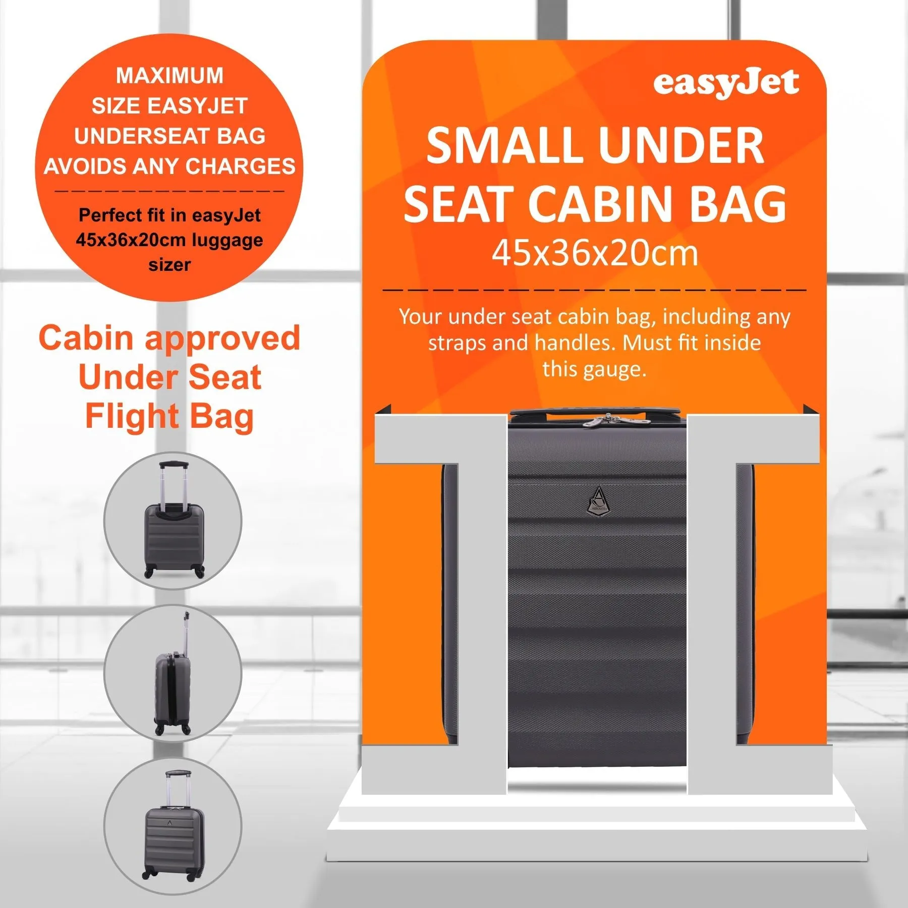 Aerolite (45x36x20cm) Easyjet Maximum Size Hard Shell Carry On Hand Cabin Luggage Underseat Flight Bag Suitcase 45x36x20 with 4 Wheels