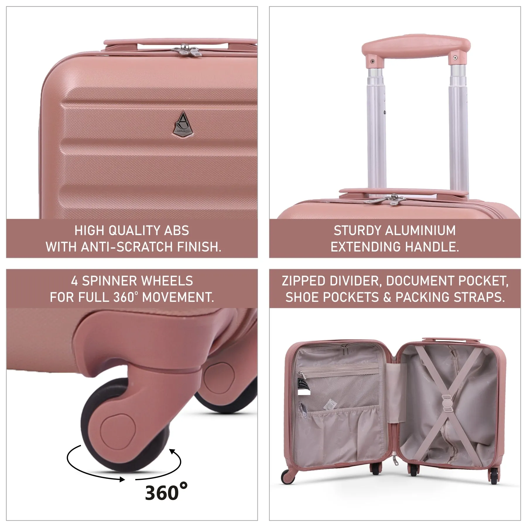Aerolite (45x36x20cm) Easyjet Maximum Size Hard Shell Carry On Hand Cabin Luggage Underseat Flight Bag Suitcase 45x36x20 with 4 Wheels