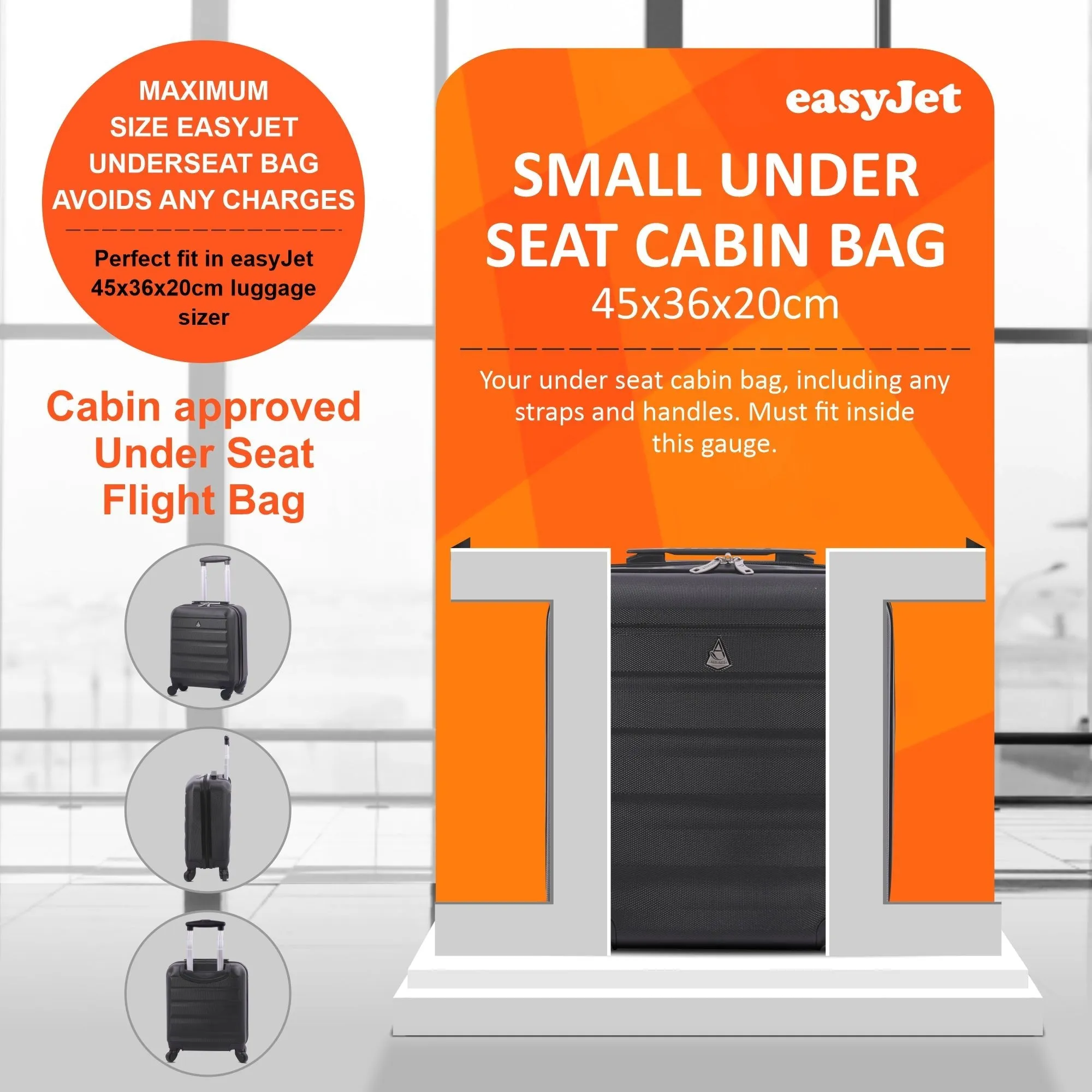 Aerolite (45x36x20cm) Easyjet Maximum Size Hard Shell Carry On Hand Cabin Luggage Underseat Flight Bag Suitcase 45x36x20 with 4 Wheels
