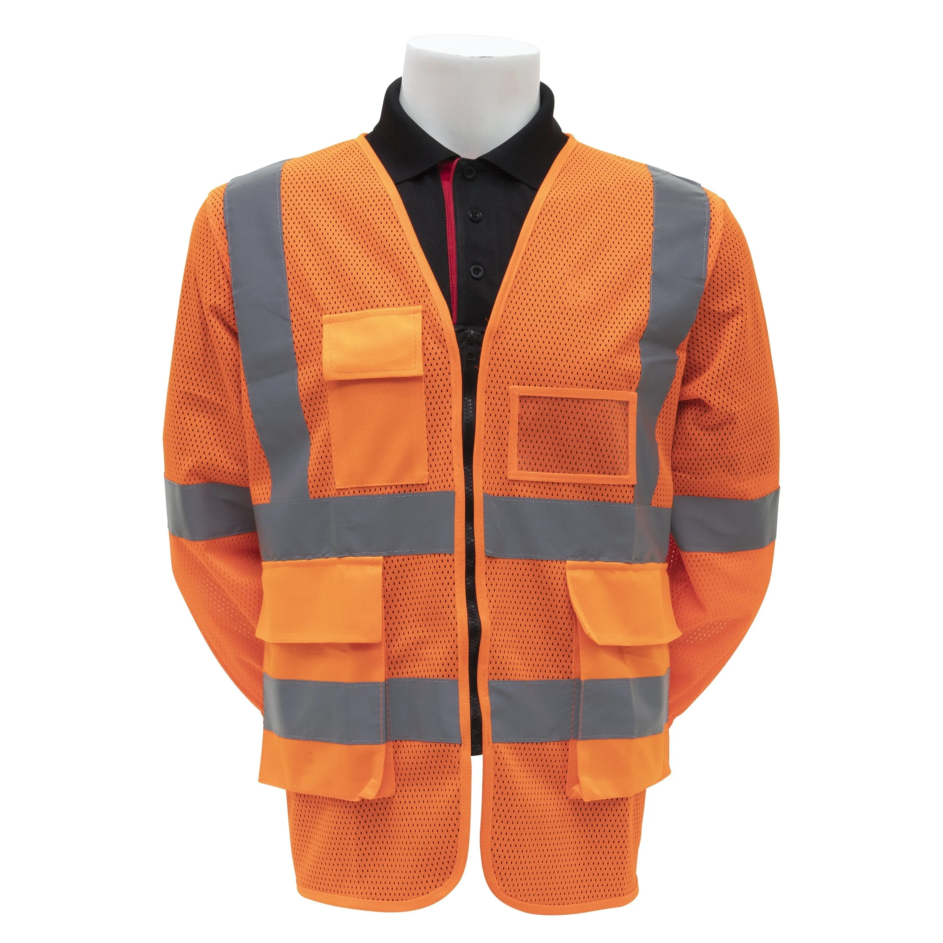Al-Gard SVPC2OBLS Safety Vest Class 2 Reflective Orange Mesh Type w/ Sleeve Zip Closure & 4 Pocket