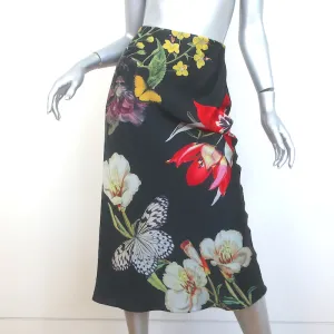 Alice   Olivia Maeve Midi Slip Skirt Black Floral Print Charmeuse Size 2