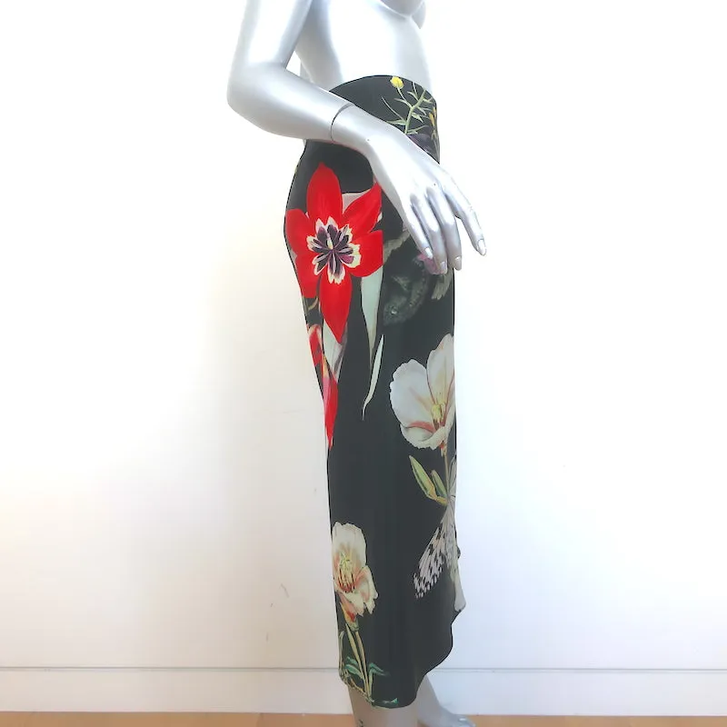 Alice   Olivia Maeve Midi Slip Skirt Black Floral Print Charmeuse Size 2