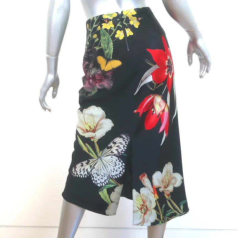 Alice   Olivia Maeve Midi Slip Skirt Black Floral Print Charmeuse Size 2