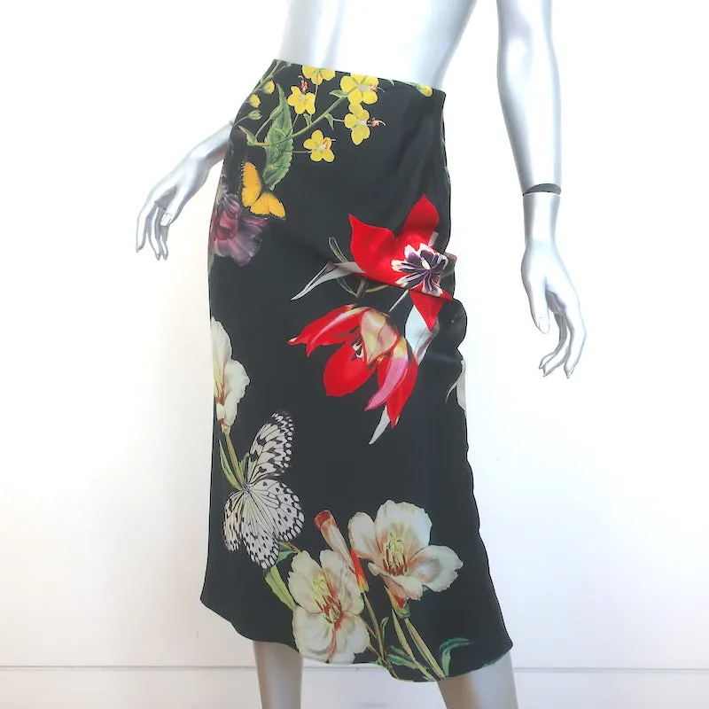 Alice   Olivia Maeve Midi Slip Skirt Black Floral Print Charmeuse Size 2