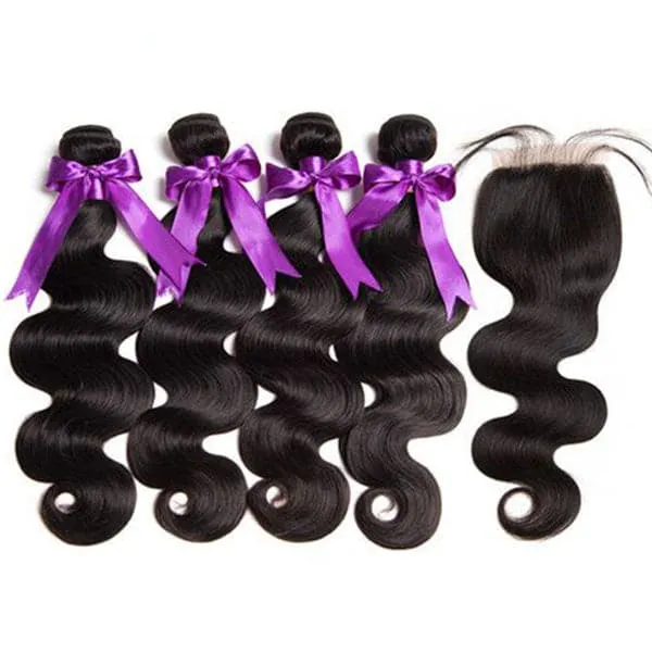 Alipop Hair 4 Bundles Body Wave Hair 100% Unprocessed  4 Bundles With Lace Closure