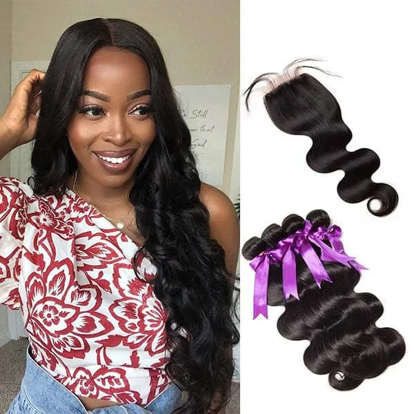 Alipop Hair 4 Bundles Body Wave Hair 100% Unprocessed  4 Bundles With Lace Closure