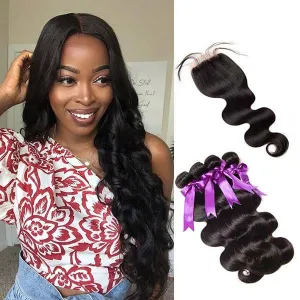 Alipop Hair 4 Bundles Body Wave Hair 100% Unprocessed  4 Bundles With Lace Closure