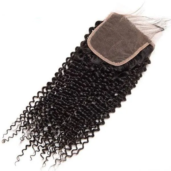 Alipop Hair Kinky Curly 4 Bundles With Lace Closure 100% Unprocessed Kinky Curly Human Hair Bundles with 4x4 Lace Closure Natural Color