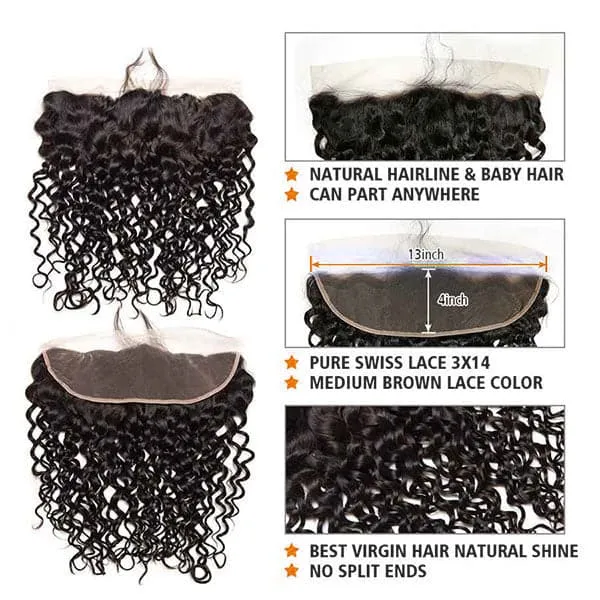 Alipop Hair Water Wave 3 Bundles with Frontal 100% Virgin Human Hair Bundles Natural Color