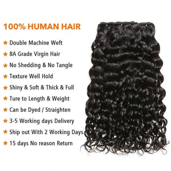 Alipop Hair Water Wave 3 Bundles with Frontal 100% Virgin Human Hair Bundles Natural Color