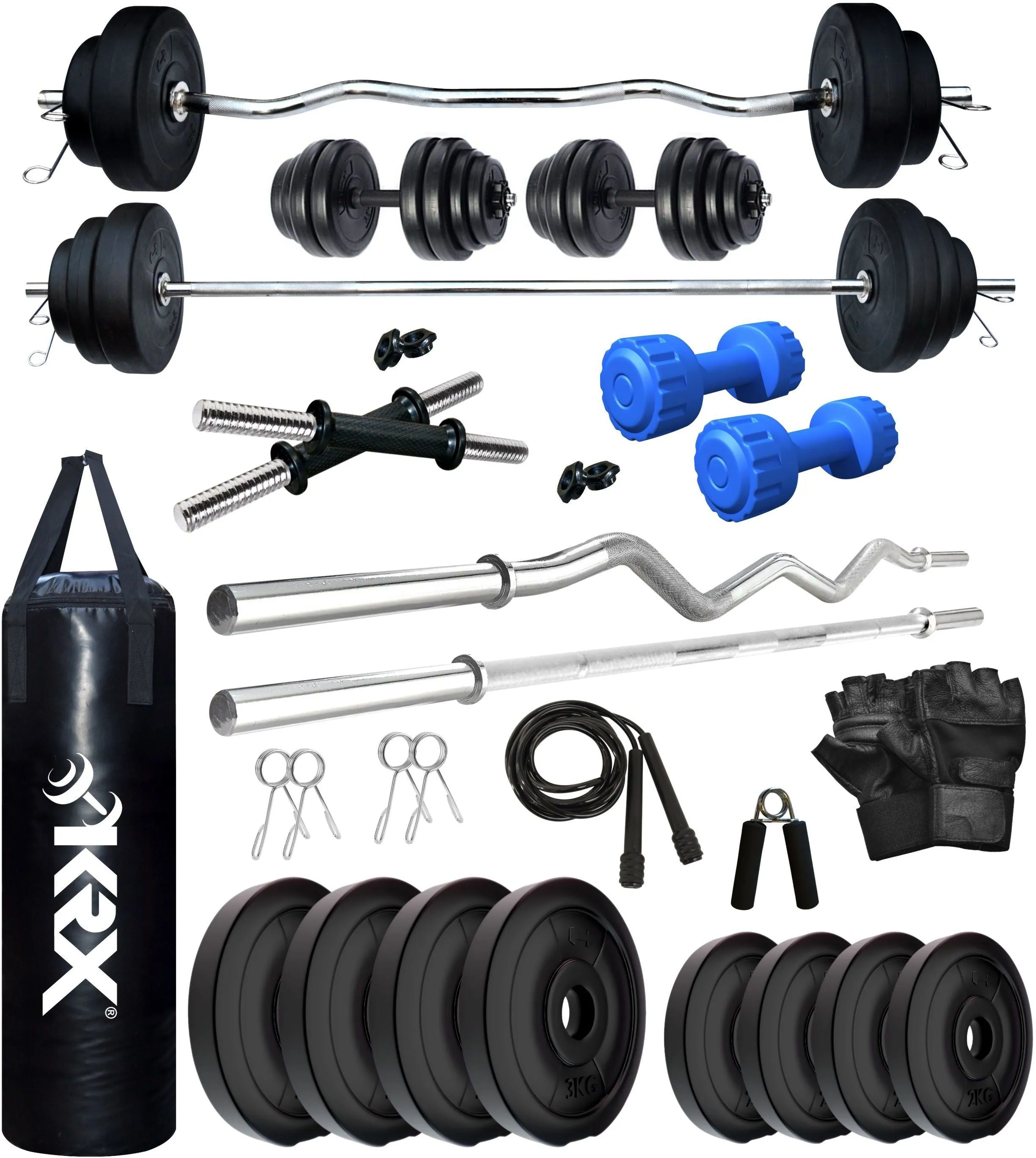 ALYV 20 kg PVC Combo with Unfilled Punching Bag & PVC Dumbbells | Home Gym | (2 kg x 4 = 8 kg   3 kg x 4 = 12 kg)
