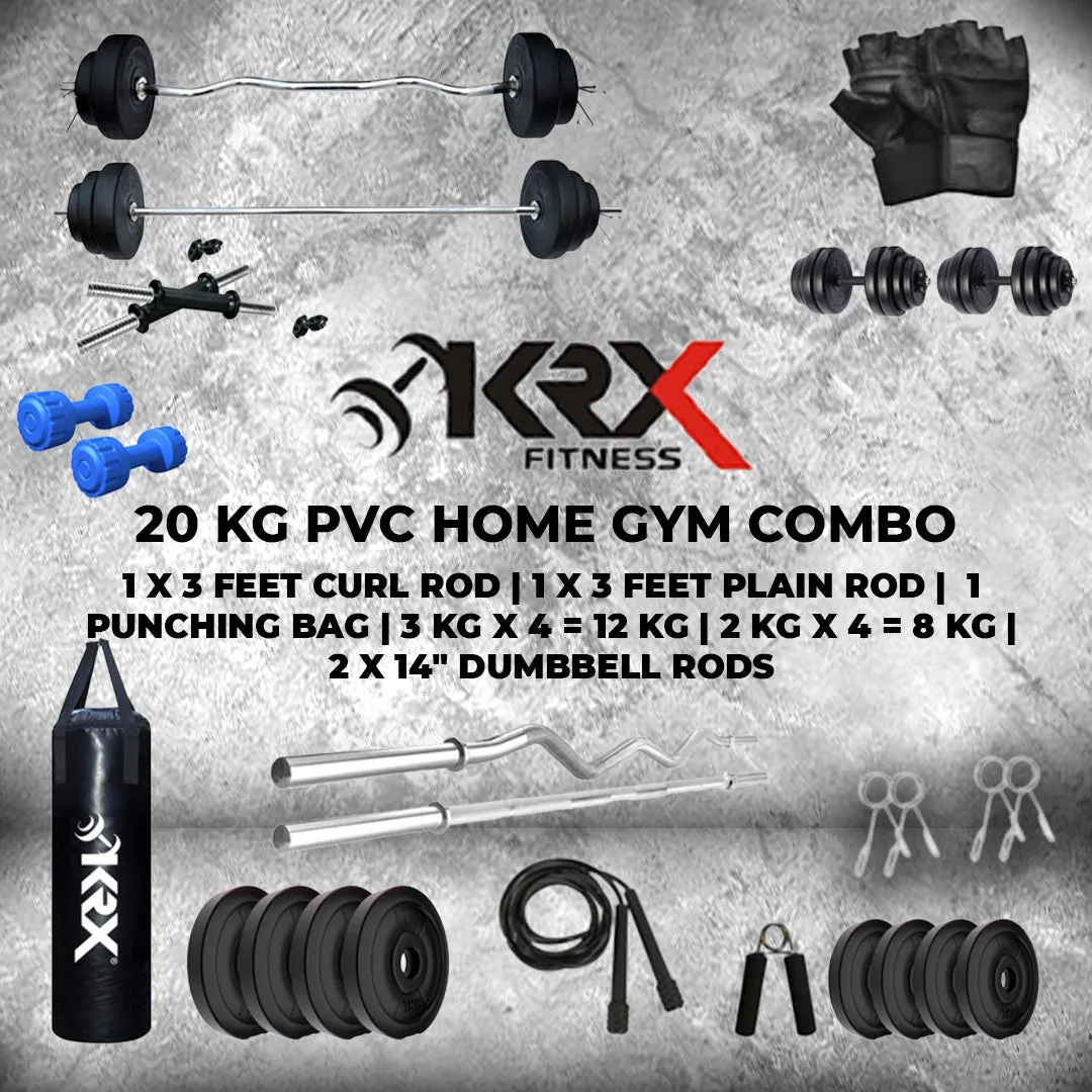 ALYV 20 kg PVC Combo with Unfilled Punching Bag & PVC Dumbbells | Home Gym | (2 kg x 4 = 8 kg   3 kg x 4 = 12 kg)