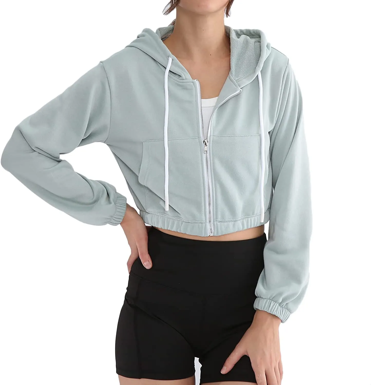 Amazhiyu Women’s Cropped Zip up Hoodie with Pockets
