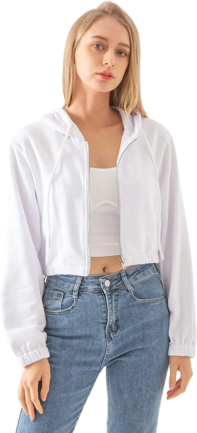 Amazhiyu Women’s Cropped Zip up Hoodie with Pockets