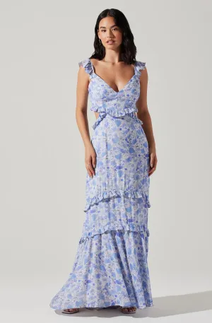 ASTR Cassis Floral Ruffle Maxi Dress