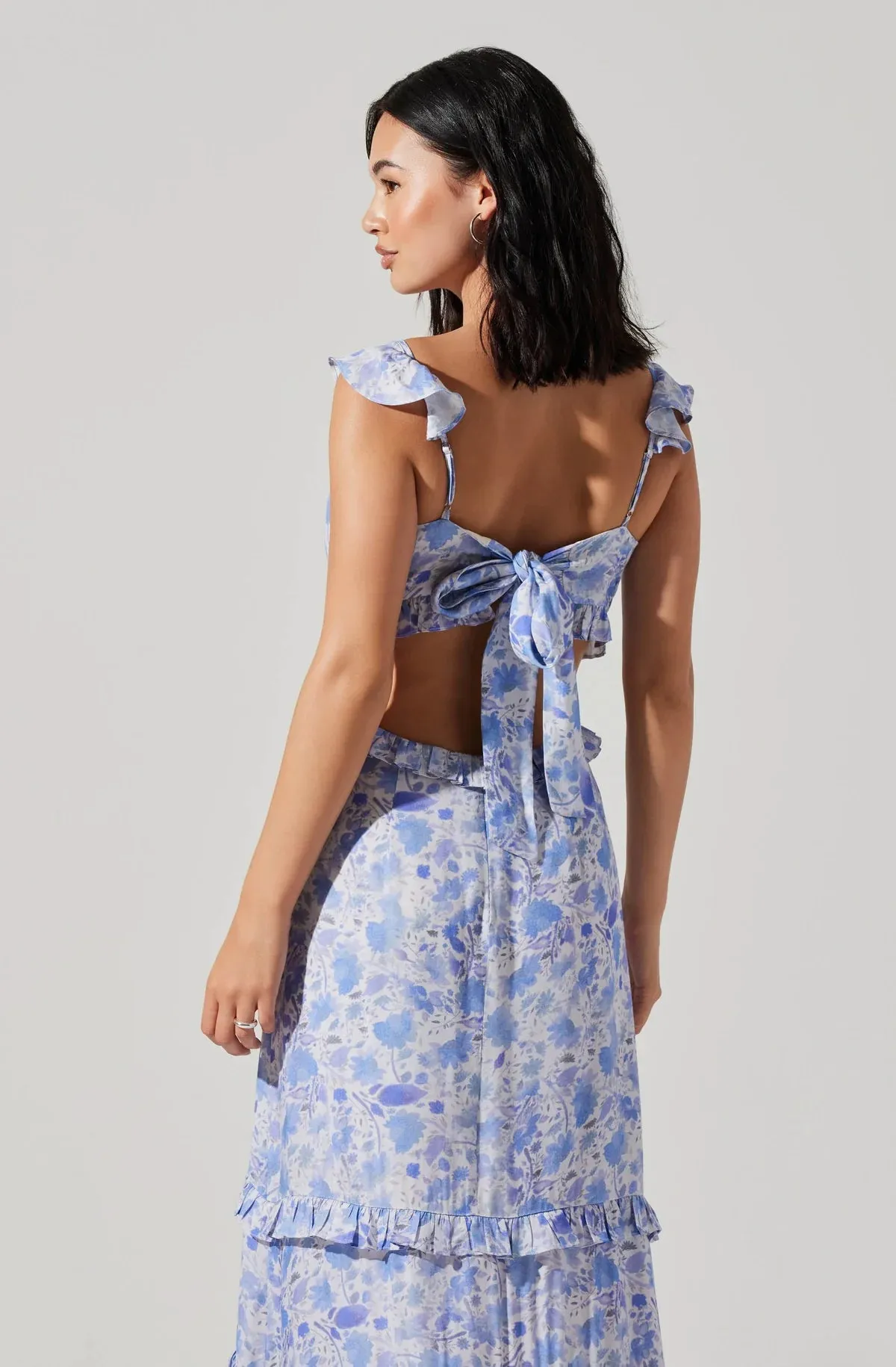 ASTR Cassis Floral Ruffle Maxi Dress