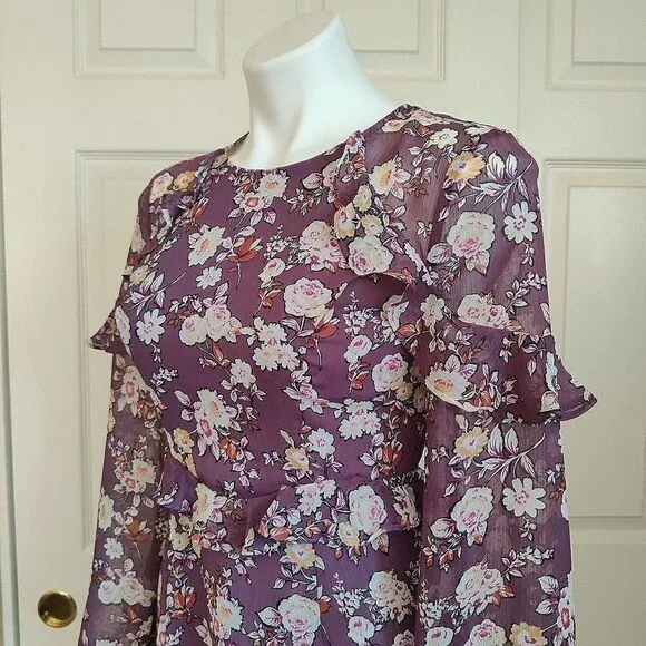 ASTR The Label floral ruffle long sleeve mini dress sz S