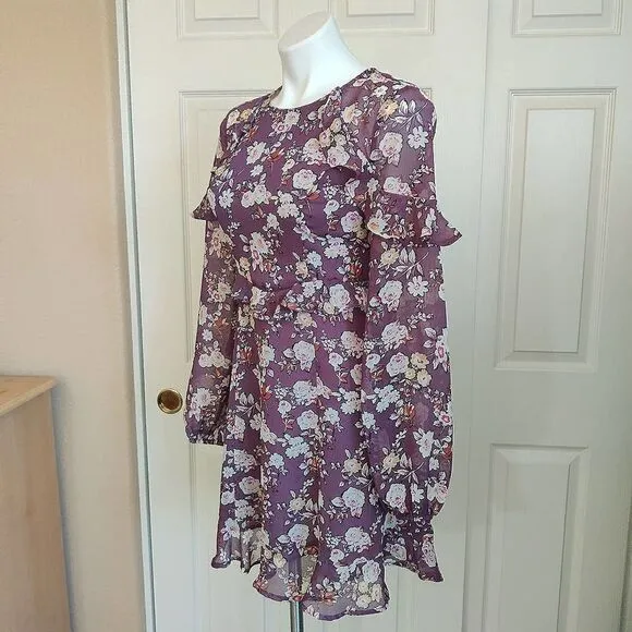 ASTR The Label floral ruffle long sleeve mini dress sz S