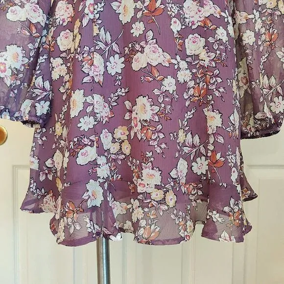ASTR The Label floral ruffle long sleeve mini dress sz S