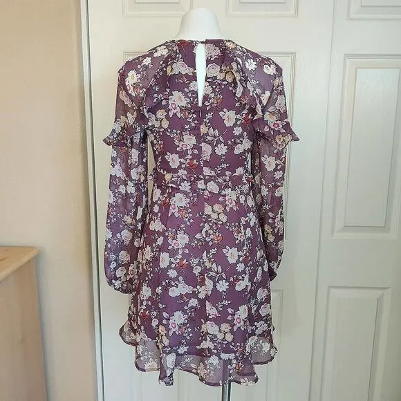 ASTR The Label floral ruffle long sleeve mini dress sz S