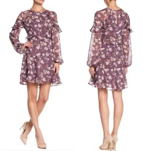 ASTR The Label floral ruffle long sleeve mini dress sz S