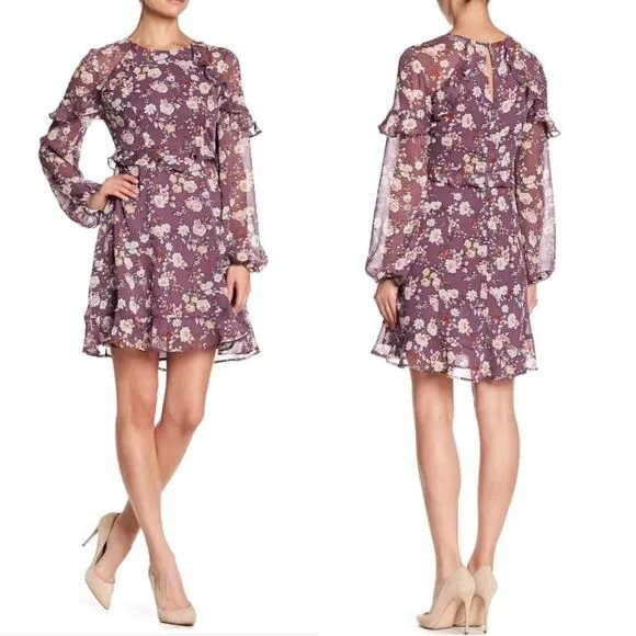 ASTR The Label floral ruffle long sleeve mini dress sz S