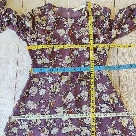 ASTR The Label floral ruffle long sleeve mini dress sz S