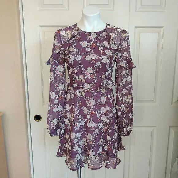ASTR The Label floral ruffle long sleeve mini dress sz S