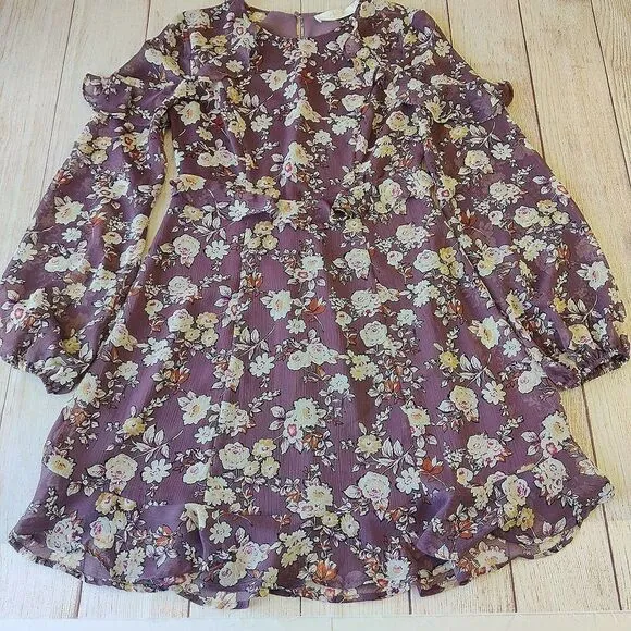 ASTR The Label floral ruffle long sleeve mini dress sz S