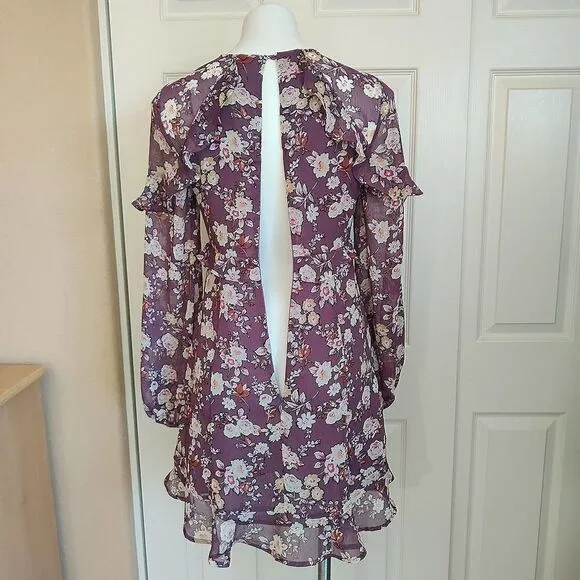 ASTR The Label floral ruffle long sleeve mini dress sz S