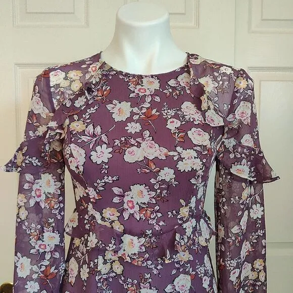 ASTR The Label floral ruffle long sleeve mini dress sz S