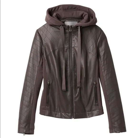 Athleta City View Leather Hooded Jacket