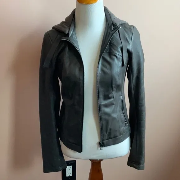 Athleta City View Leather Hooded Jacket