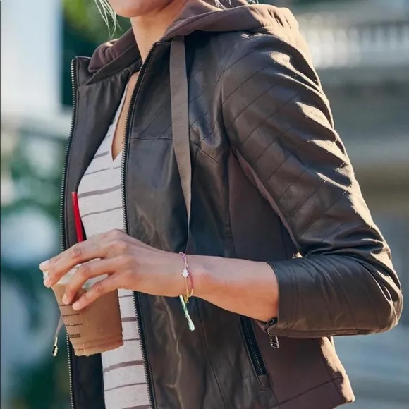 Athleta City View Leather Hooded Jacket
