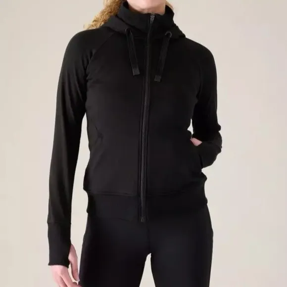 ATHLETA Women’s Plus Size 2X Black Triumph Hoodie Jacket Cotton Blend Full Zip