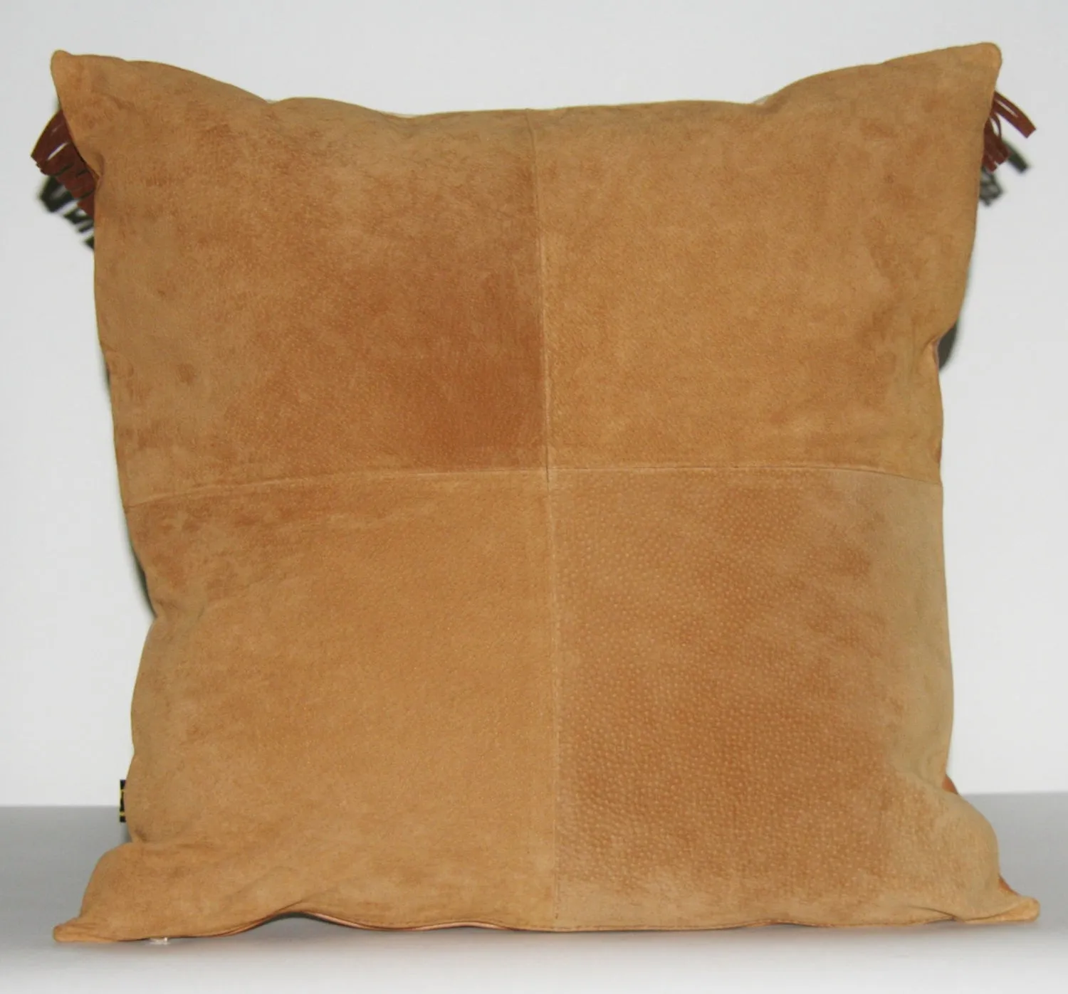 Authentic Leather & Suede Pillow Cover Cushion Golden Tan  Champagne and Chocolate 19" x 19"