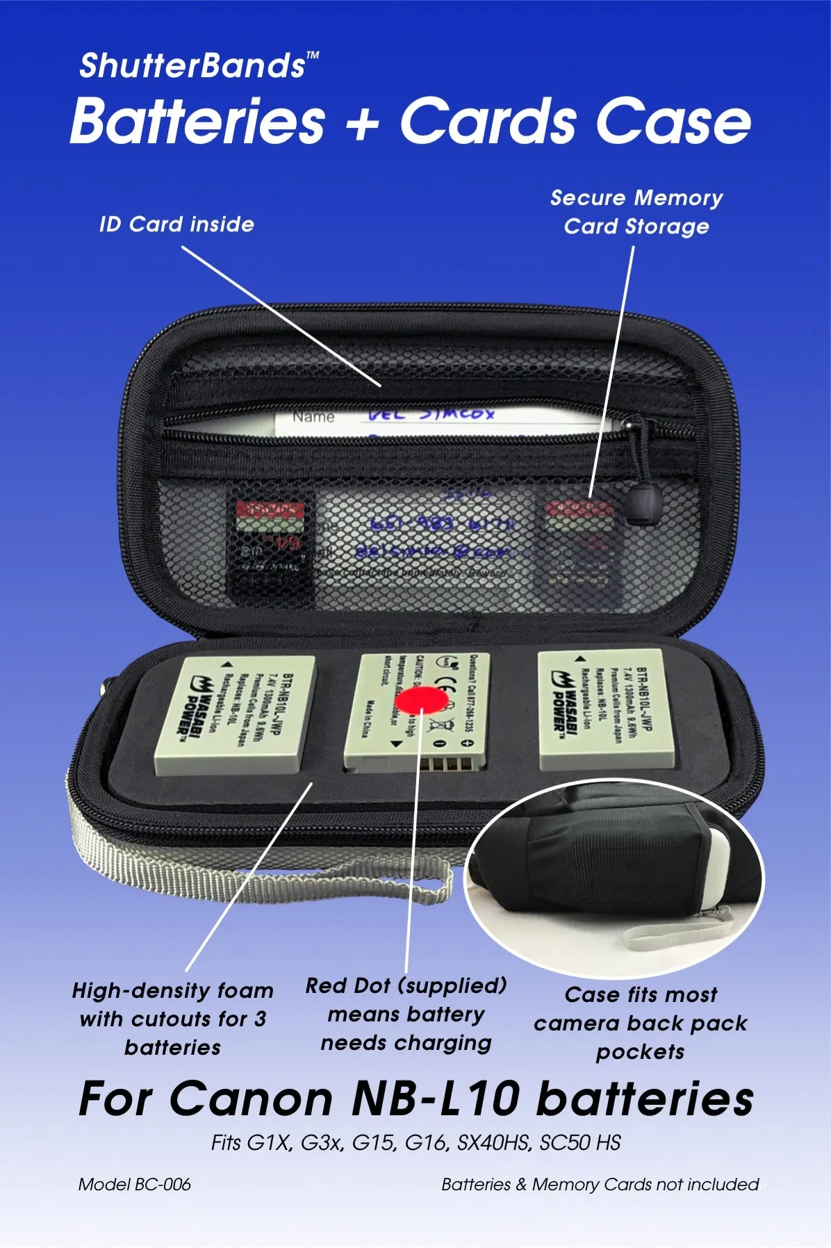 Batteries   Cards Case for Canon NB-10L batteries (BC-006)