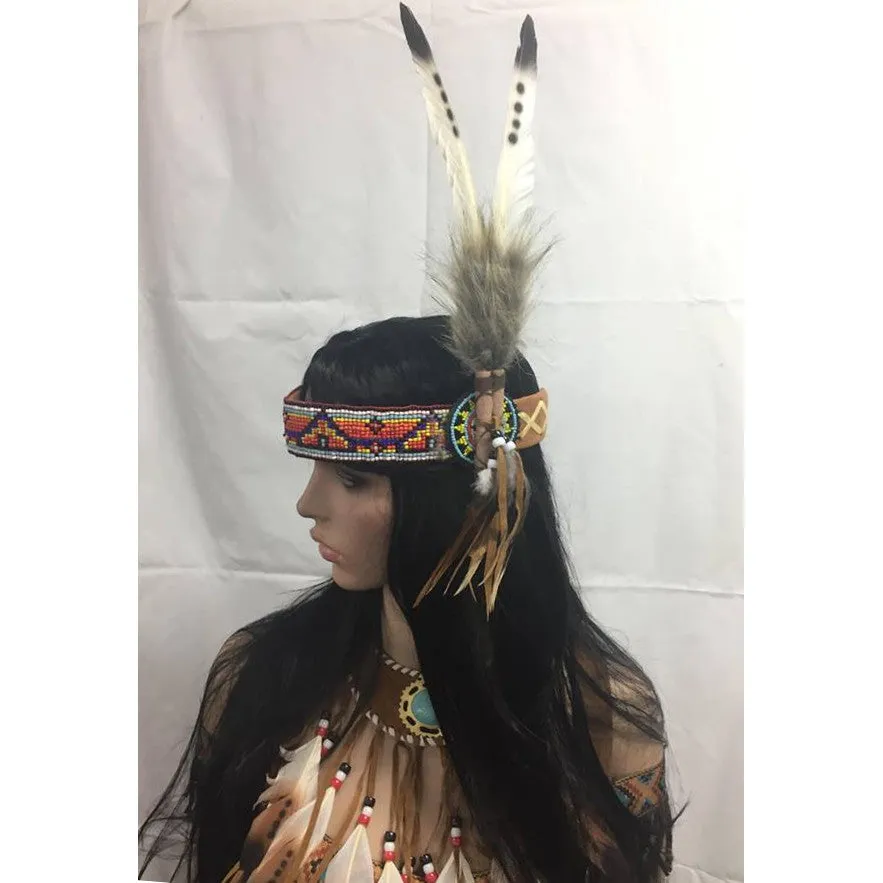 Beaded Native American Headband - Brown