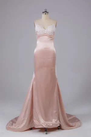 Beautiful Open Back Sweep Train Prom Dress with Lace Appliques