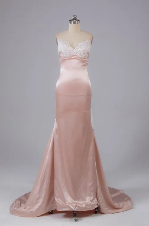 Beautiful Open Back Sweep Train Prom Dress with Lace Appliques