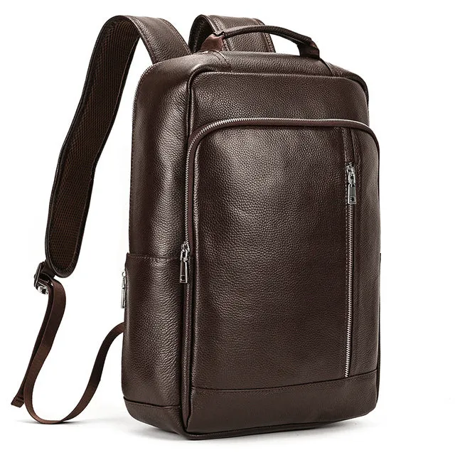 Black Cow Leather Laptop Backpack for Men
