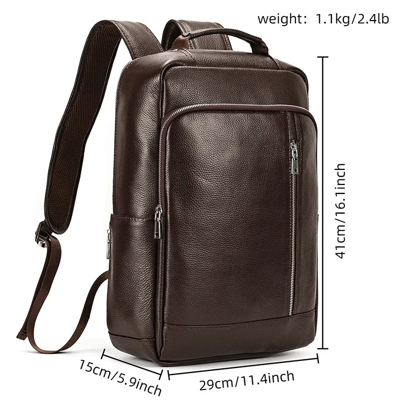 Black Cow Leather Laptop Backpack for Men