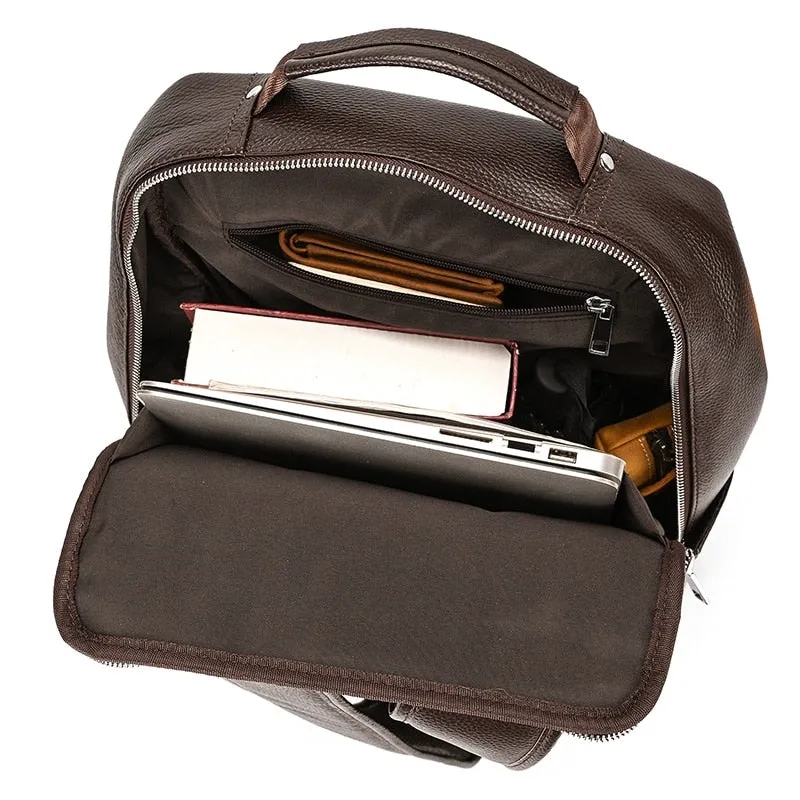 Black Cow Leather Laptop Backpack for Men