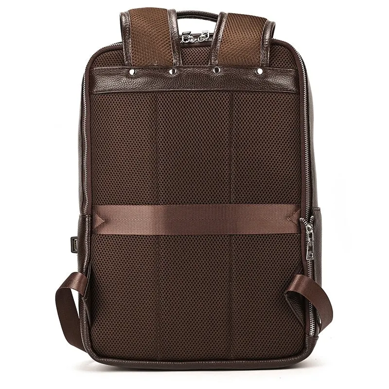 Black Cow Leather Laptop Backpack for Men