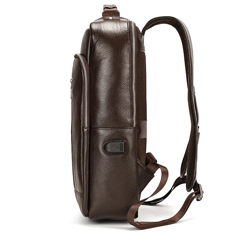 Black Cow Leather Laptop Backpack for Men