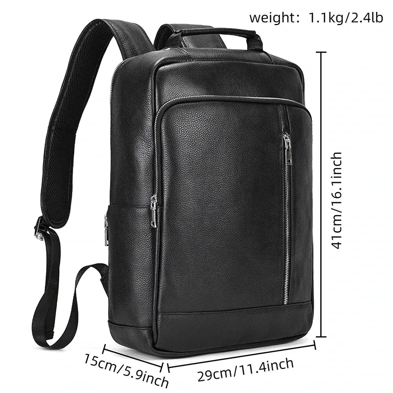 Black Cow Leather Laptop Backpack for Men